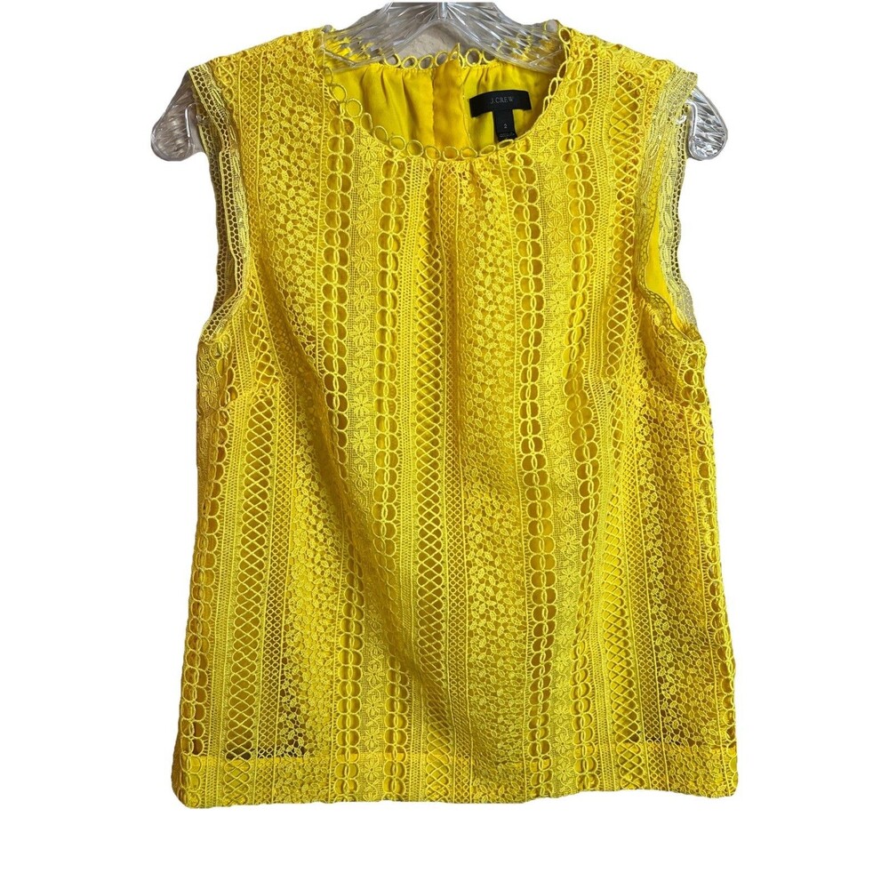 J. Crew Womens Yellow‎ Sleeveless Lace Blouse Top Size 2 Round Neck Casual Lined